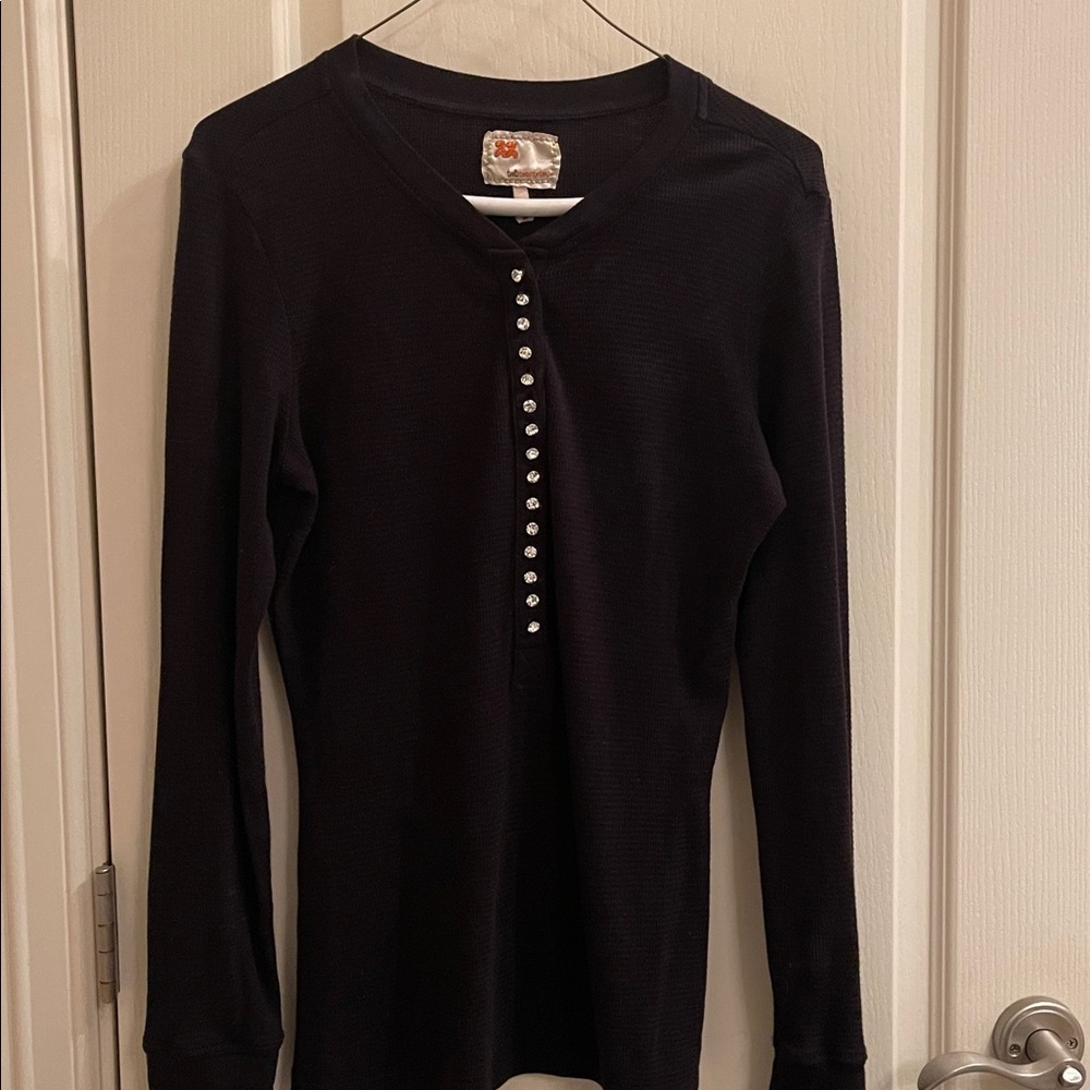22 Black Ribbed Long Sleeve Top with sparkly buttons